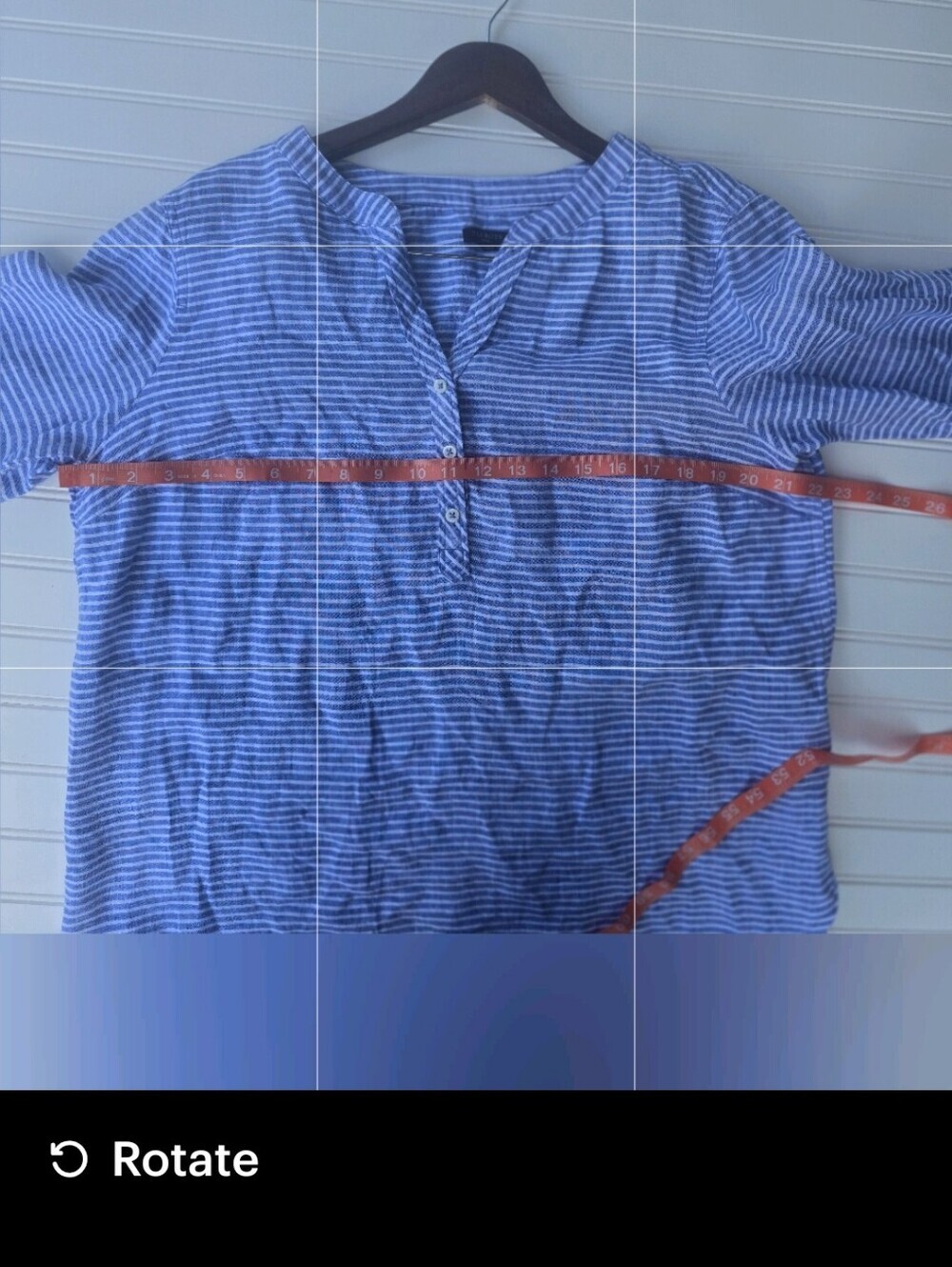Talbots Blue White Striped 100% Linen Popover Blouse Top Roll Tab XLP - Picture 9 of 14